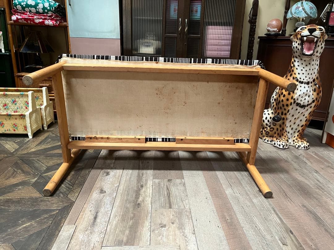 長椅子 ベンチ ソファ 昭和レトロ 当時物 インテリア アンティーク ストライプ