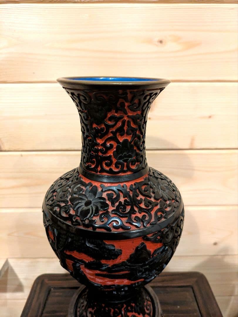 ツ*シ様 中国美術　堆黒朱　内七宝　花瓶　古美術　七宝　骨董品　花器　花瓶