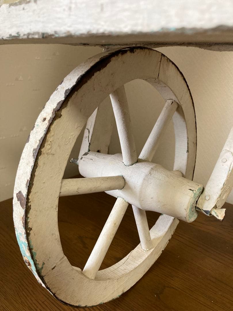 フランス アンティーク ホワイト ペイント 木製カート 手押し車 花車プランター