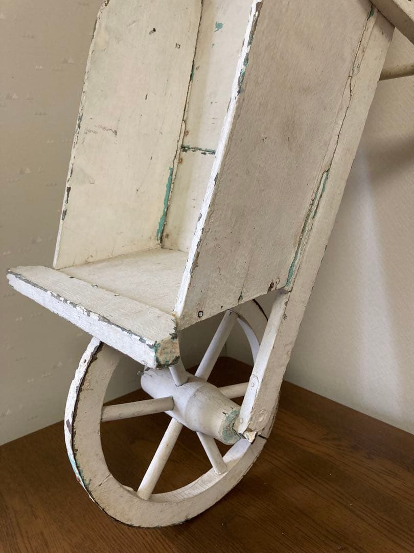 フランス アンティーク ホワイト ペイント 木製カート 手押し車 花車プランター