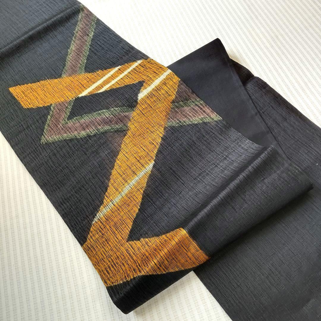 【洒落袋帯】職人技が光る「櫛織り」/大胆デザイン♪ 黒 440cm