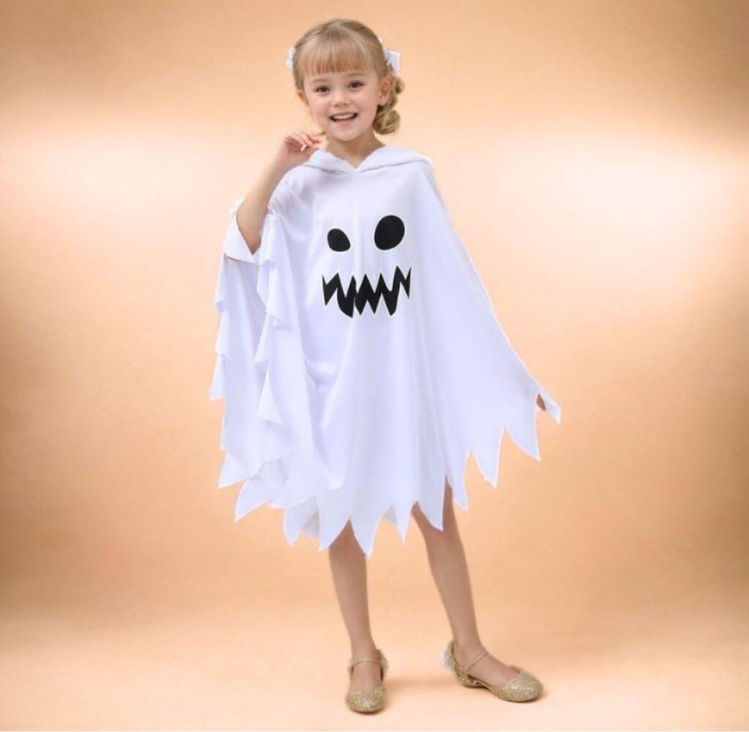 子ども フード付き おばけポンチョ Mサイズ ハロウィン 仮装 男の子 女の子