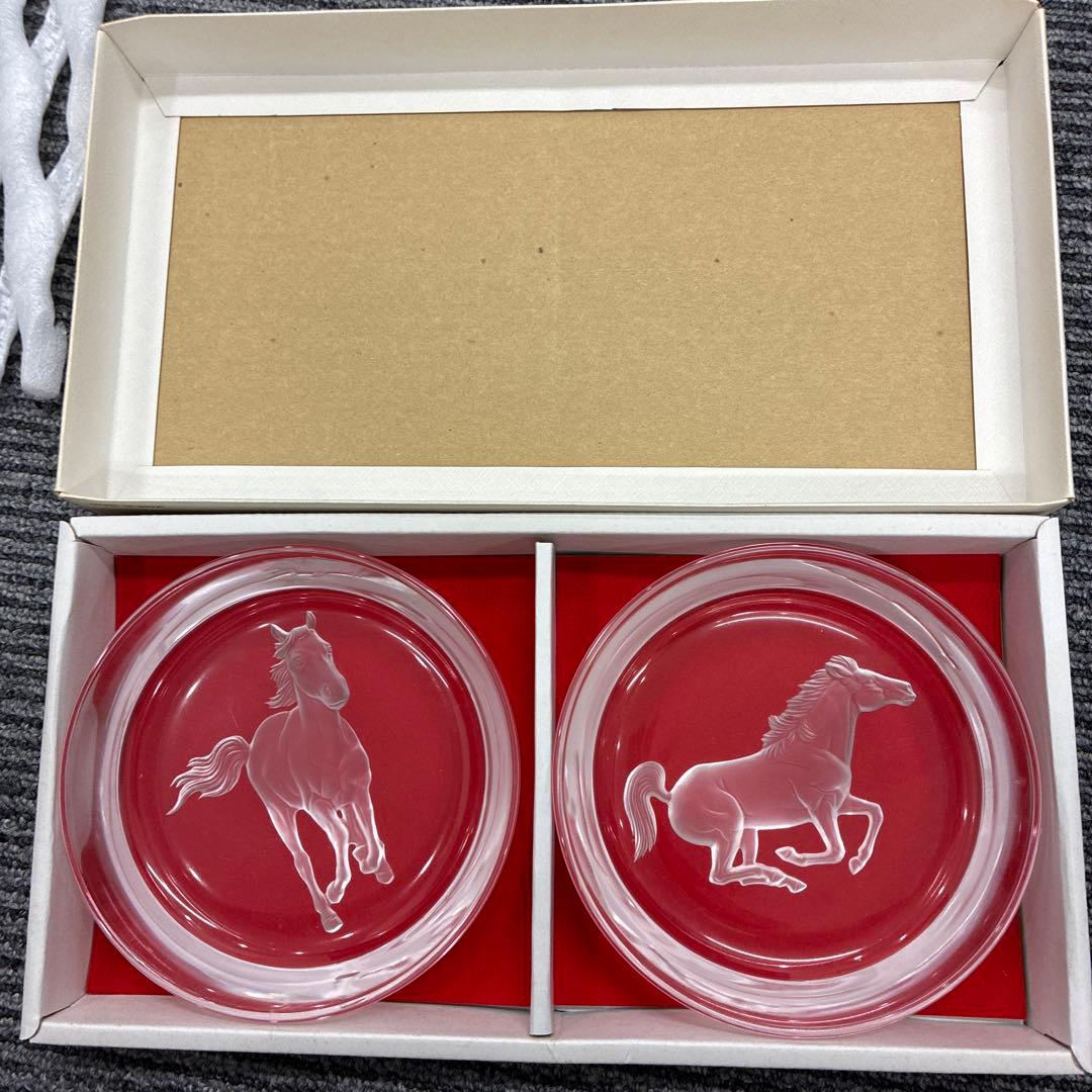 日本製ホヤクリスタルワインコースター「馬」アート日本製最高品質のクリスタルガラス