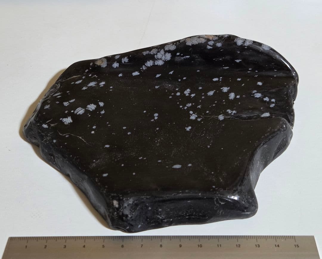 スノーフレークオブシディアン　雪花黒曜石　お皿　699g　W180D150H40