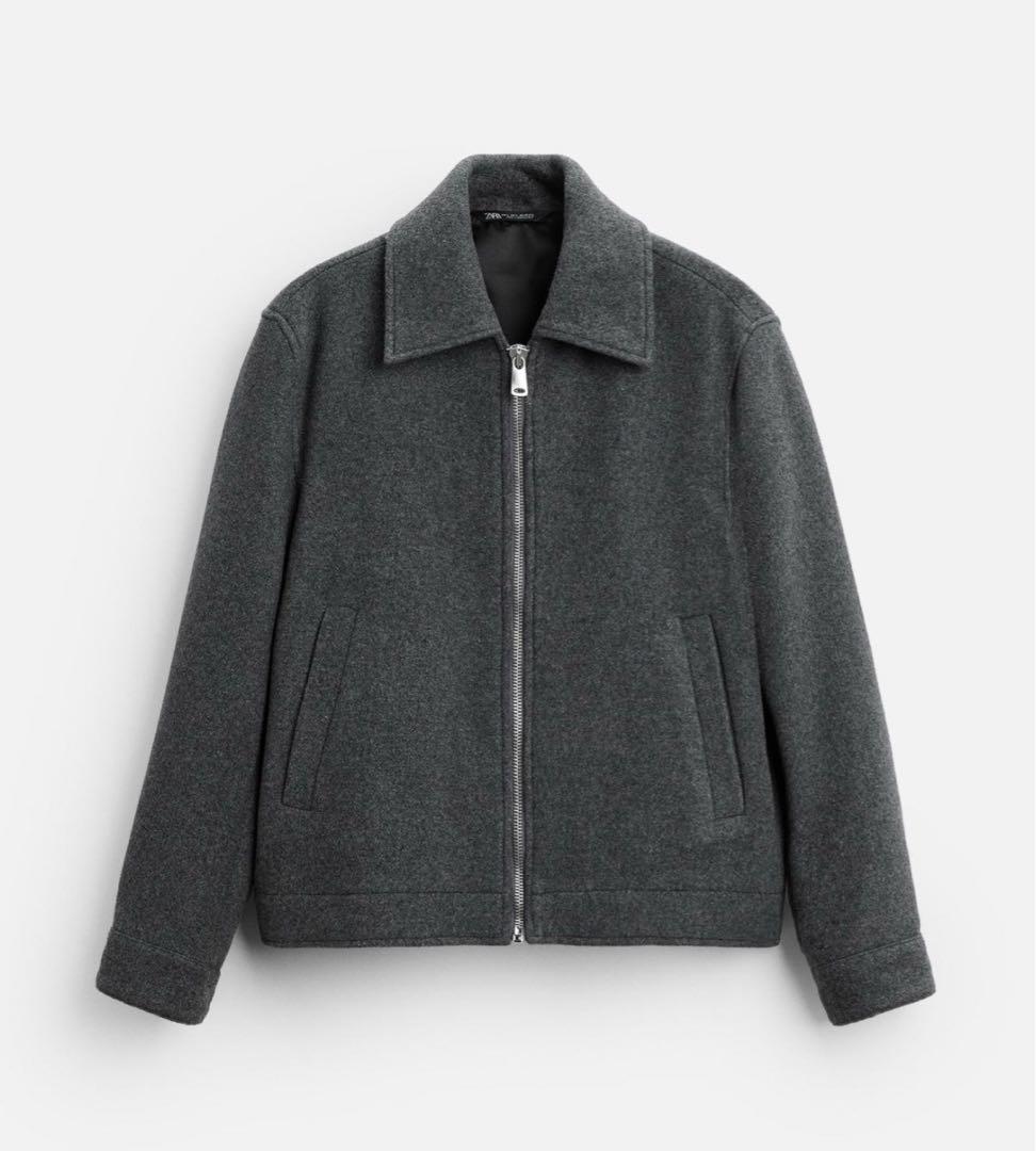 グレー ウール ジップアップジャケット M ZARA