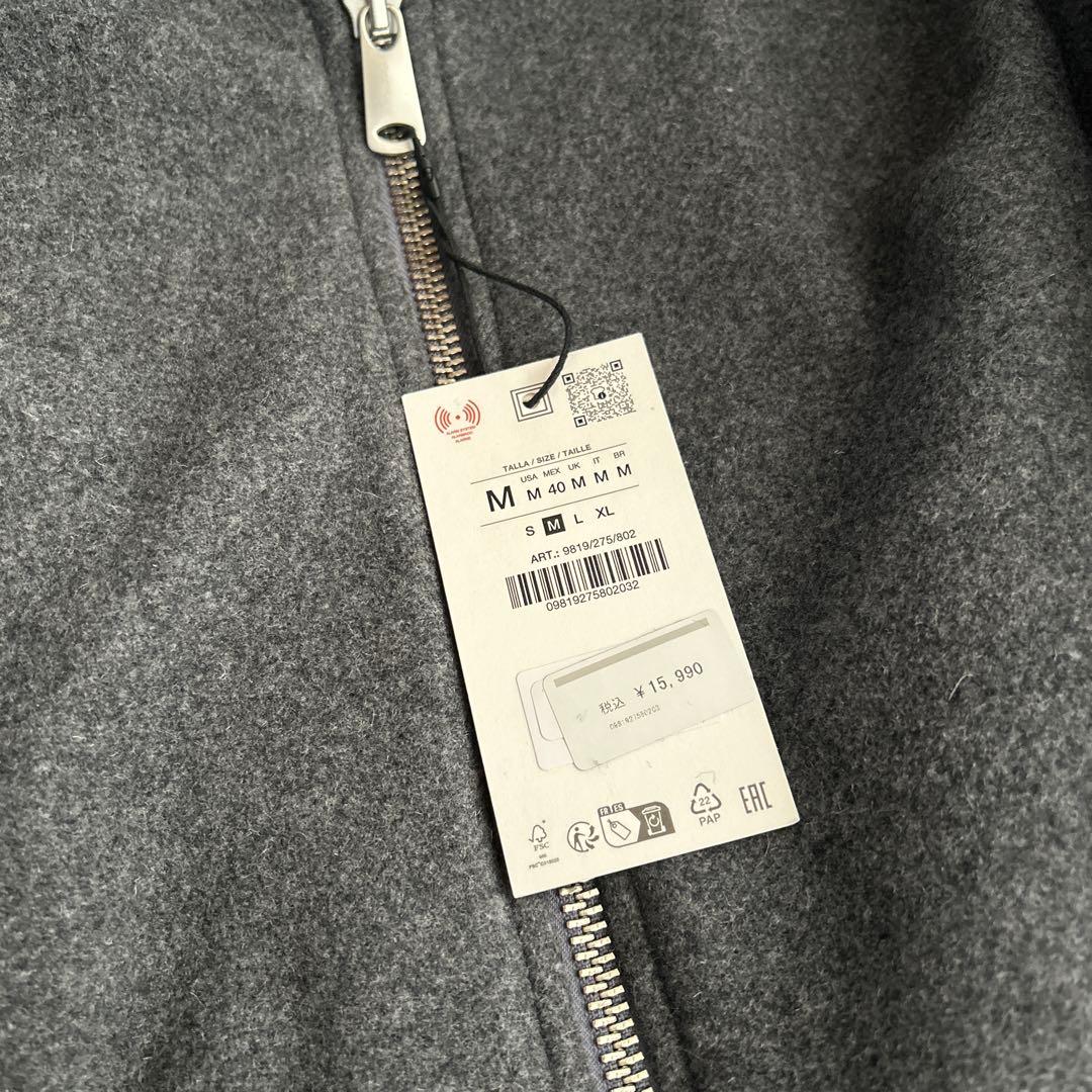 グレー ウール ジップアップジャケット M ZARA