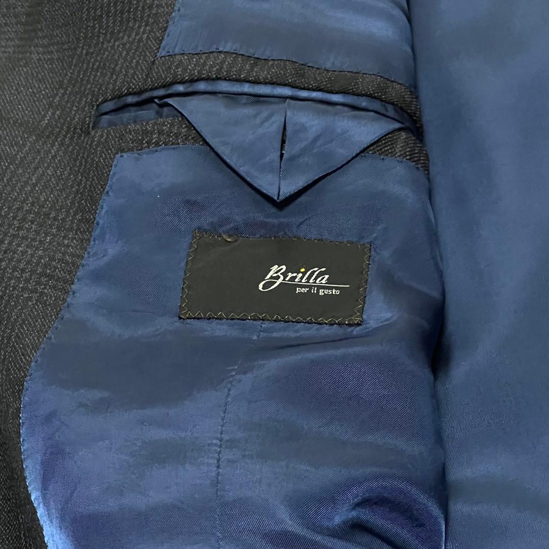 【美品】ブリッラペルイルグスト　ダブルスーツセットアップ　チェック　紺　52