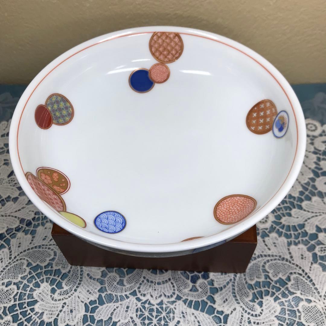 深川製磁　赤絵丸紋　銘々皿　5枚1セット(木箱入り)　＆　丸鉢　１客　ひなまつり