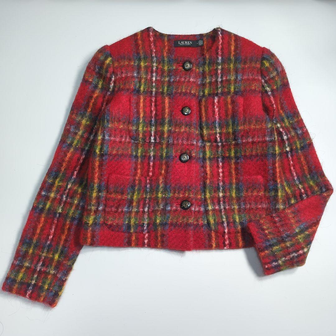 ローレンラルフローレン　チェック モヘア クロップ ド ジャケット ４