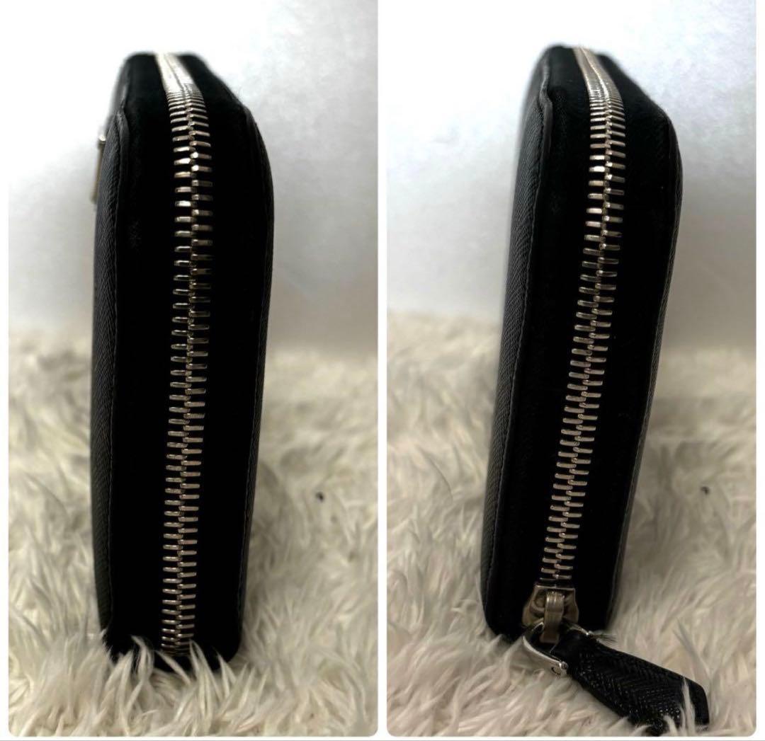 プラダ　長財布　サフィアーノ　レザー　ブラック　ラウンドジップ　ギャランティ付き