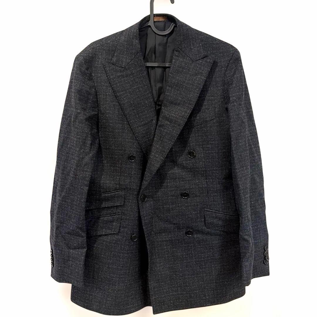 カノニコ ダブルジャケット セットアップ チェック グレー Super100