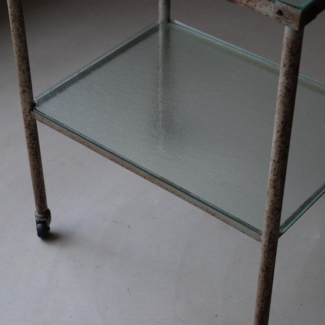 古いガラストップワゴン　棚 シェルフ 収納 古家具 古道具 アンティーク レトロ