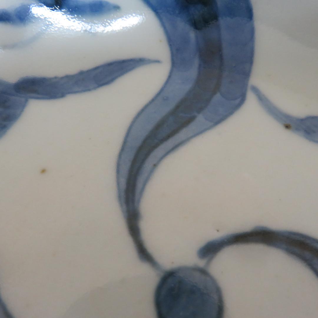 なます皿 4枚 染付 蝶 鳥 渦巻 風車 花弁縁 江戸