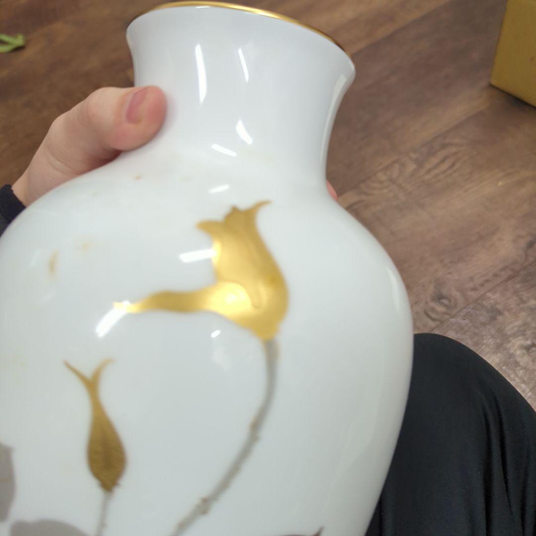 新品未使用　大倉陶園　金蝕バラ　28cm花器