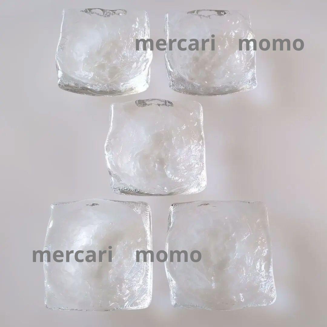 益田芳徳 硝子 石目 小鉢 五客揃 共箱付 ガラス 作家