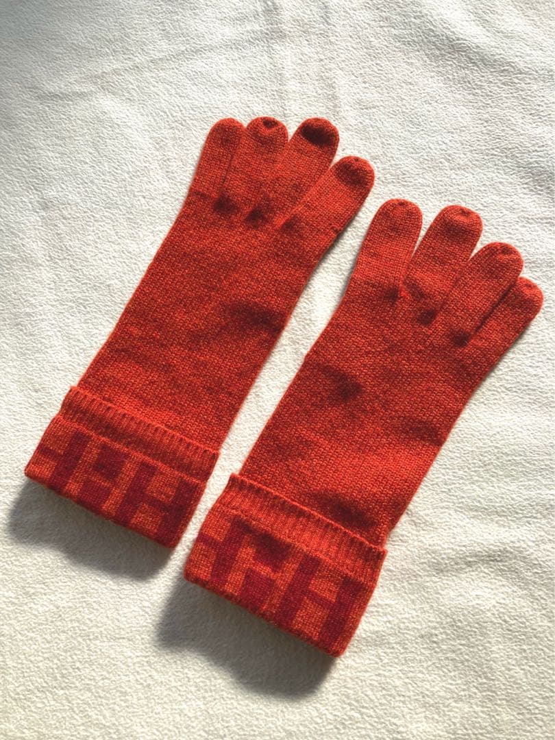 エルメス　カシミヤ100 Hモチーフ　手袋　オレンジ　サイズM 美品
