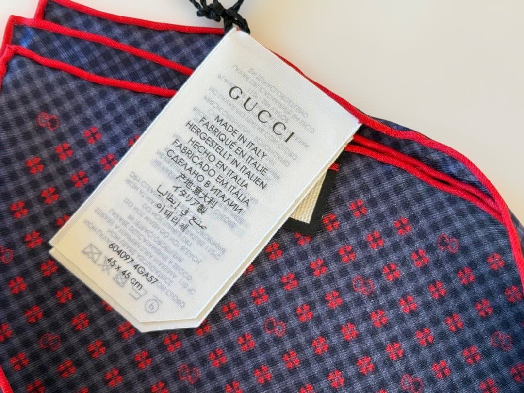 GUCCI シルクハンカチ ネイビー/レッド