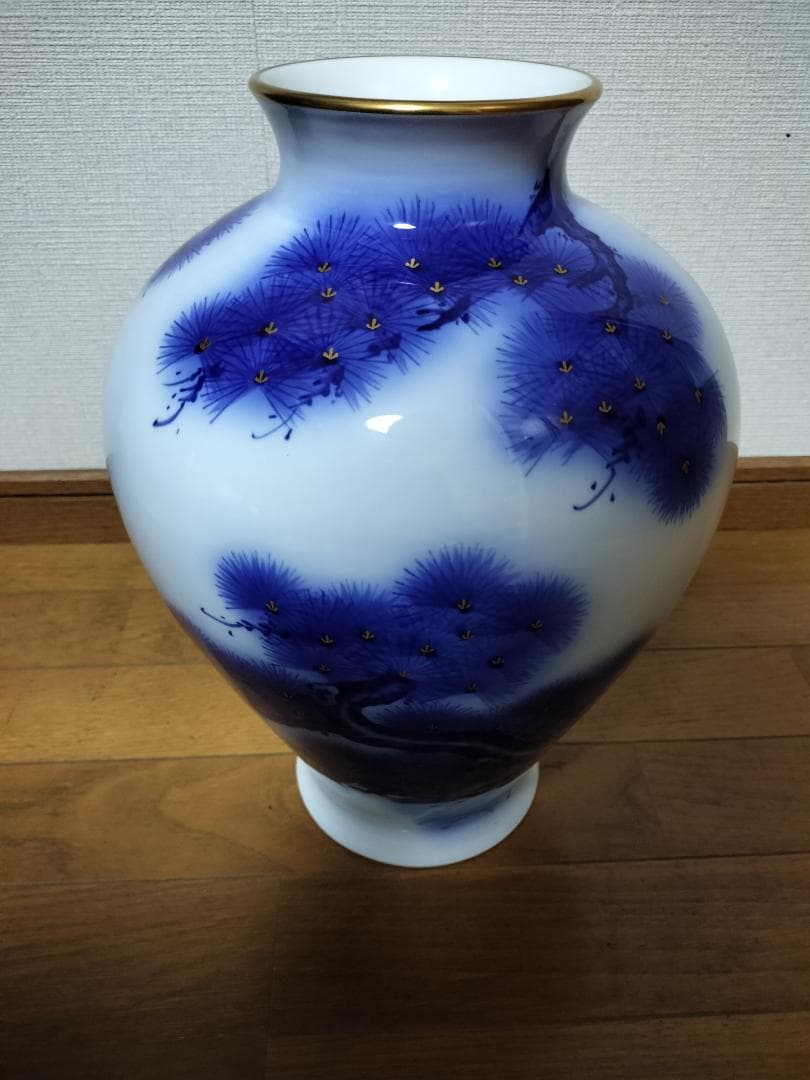 香蘭社 染錦模様 花瓶 老松文 金彩