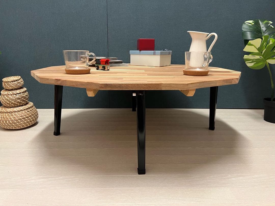 【送料無料】 ローテーブル 12角 90cm アカシア 折りたたみ脚