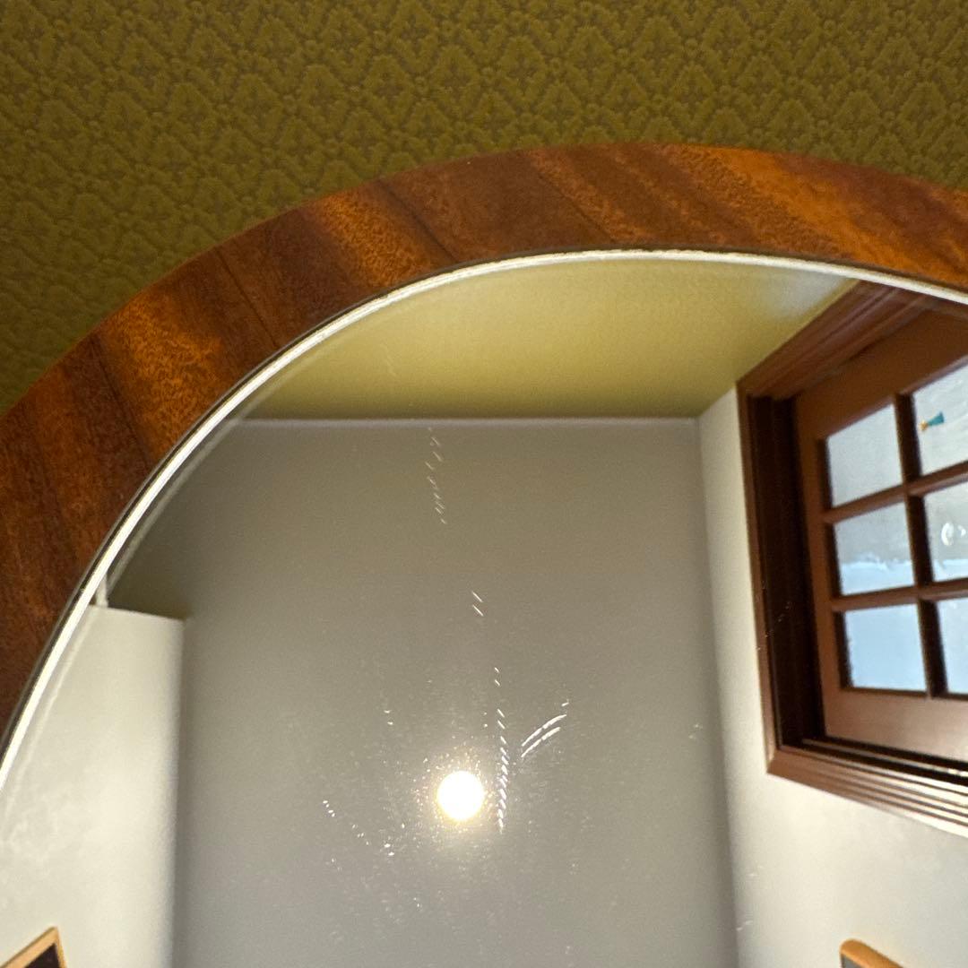 イギリスアンティーク チーク材 オーバル ウォールミラー　ミッドセンチュリー