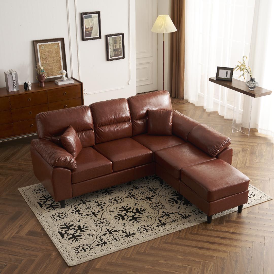 セール！モダン 2-5人用 L字 クッション付きソファーセット　ブラウン