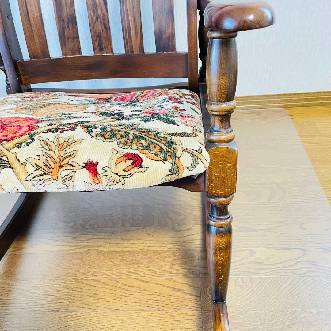 送料込 木製ロッキングチェア 花柄クッション アンティーク調 たのメル便