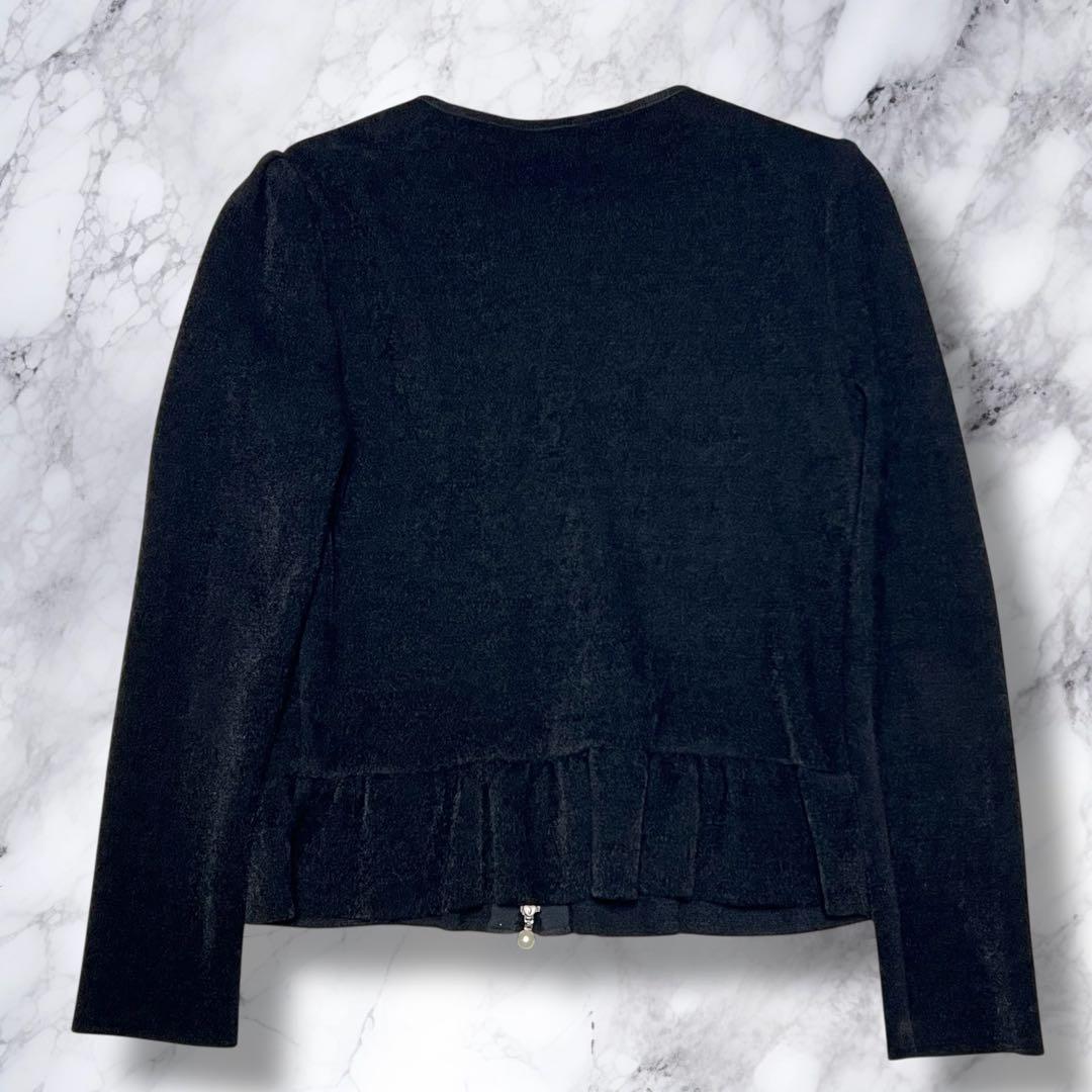 未使用級✨ルネ パール ジップ ノーカラー フリル ジャケット ブラック ニット