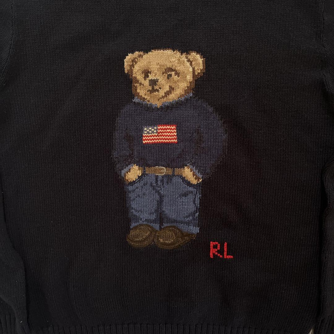 【新品】ラルフローレン クマ刺繍セーター ネイビー ポロベア 星条旗
