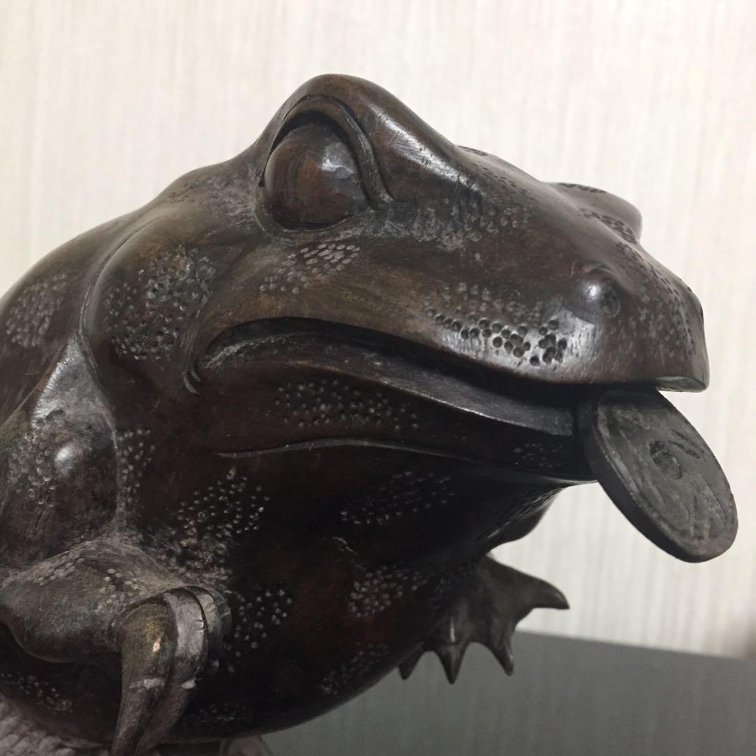 民藝　木彫り　カエル　骨董　古物　アンティーク　黒檀