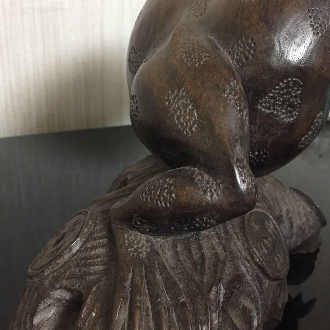 民藝　木彫り　カエル　骨董　古物　アンティーク　黒檀