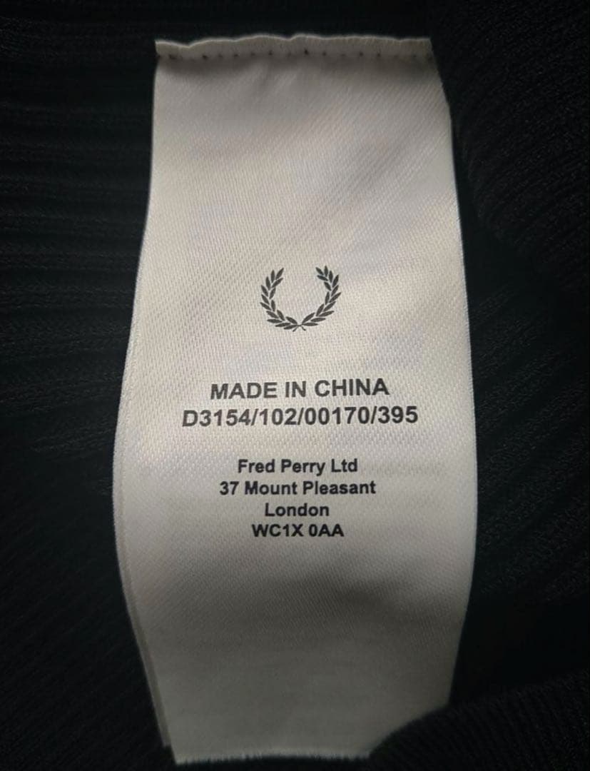 フレッドペリー 黒 リブ編み 半袖ワンピース