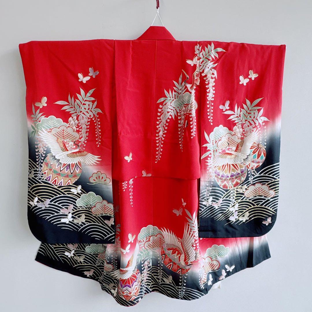 七五三　7歳女の子　フルセット　きもの　帯黒地　小物セット　簡単半襟　7280