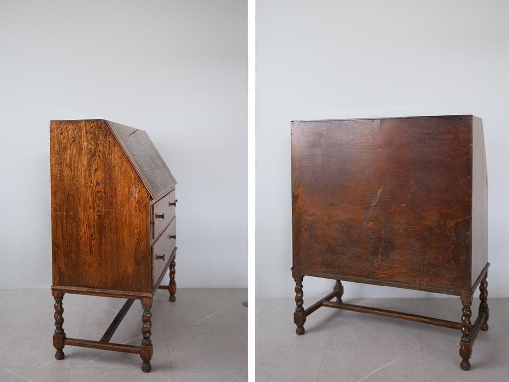 英国アンティーク木製ライティングビューロー/デスク/勉強机チェスト(88-191