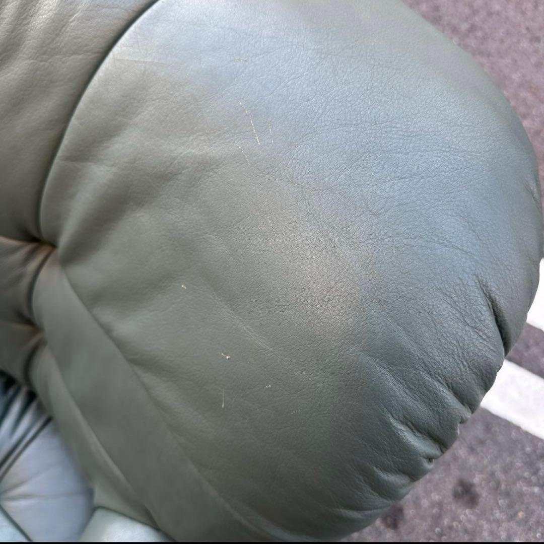 カリモク 本革　2P ラブソファ モスグリーン