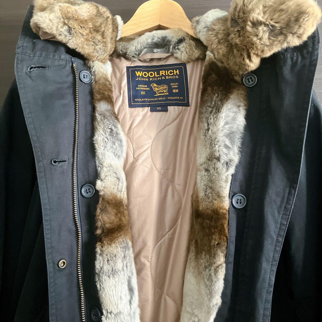 WOOLRICH 紺ネイビーラビットファー中綿ライナーモッズコート正規品XS