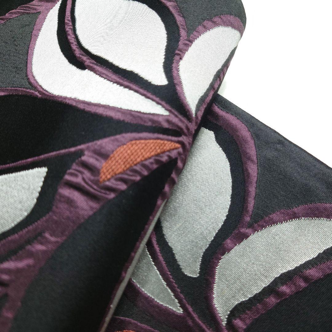 正絹 袋帯 六通柄 幾何花 黒 ふくれ織 モノトーン クールビューティー 逸品