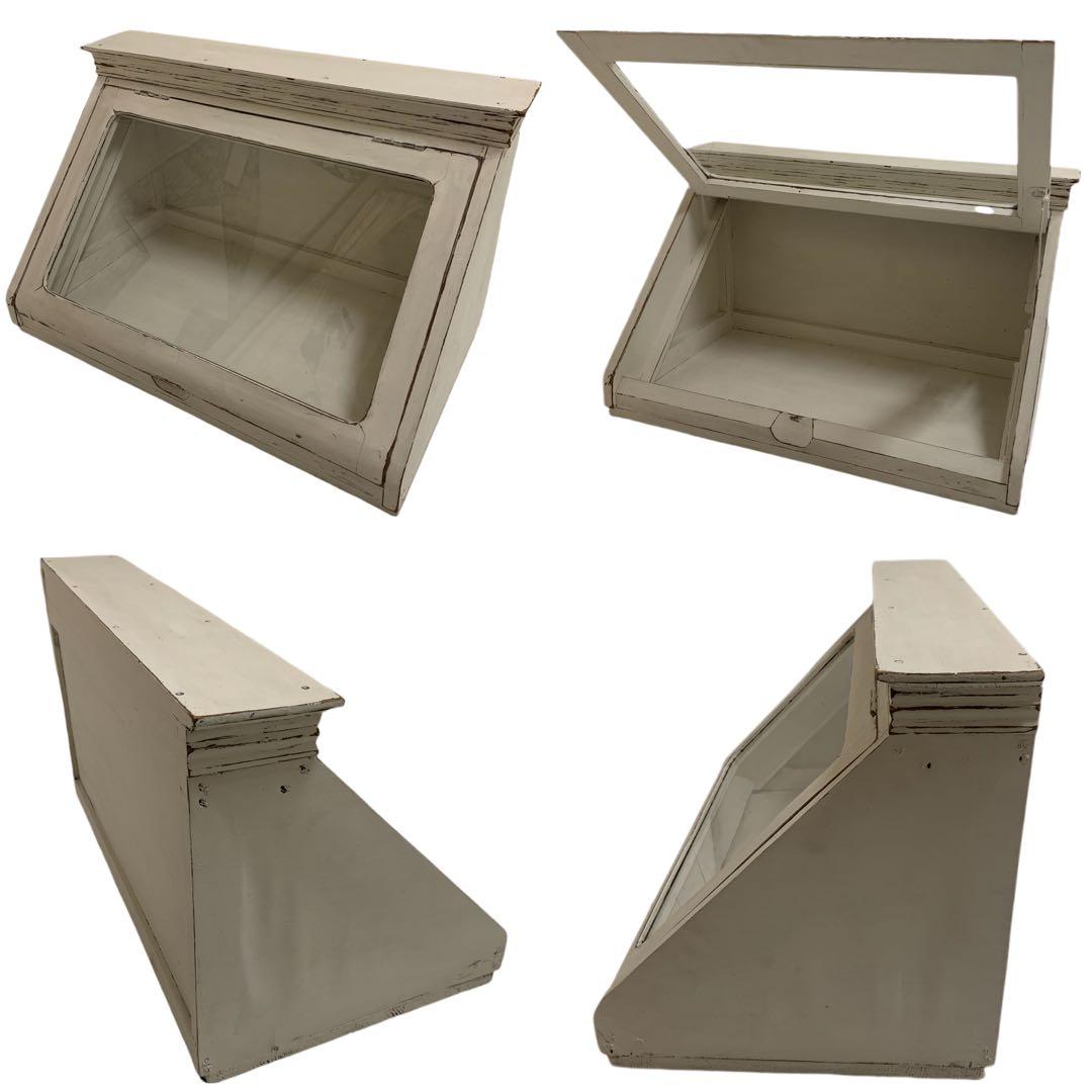 VINTAGE Antique レトロ ガラスショーケース ホワイトペイント 棚