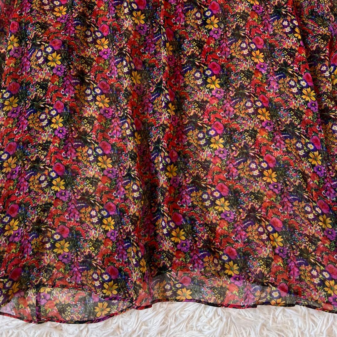 Drawer ドゥロワー フラワー プリント シルク リボン シアー ブラウス