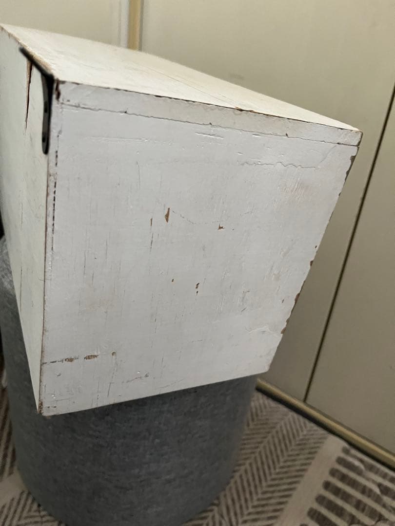 骨董市購入ホワイト木製ガラスケース シャビーアンティーク