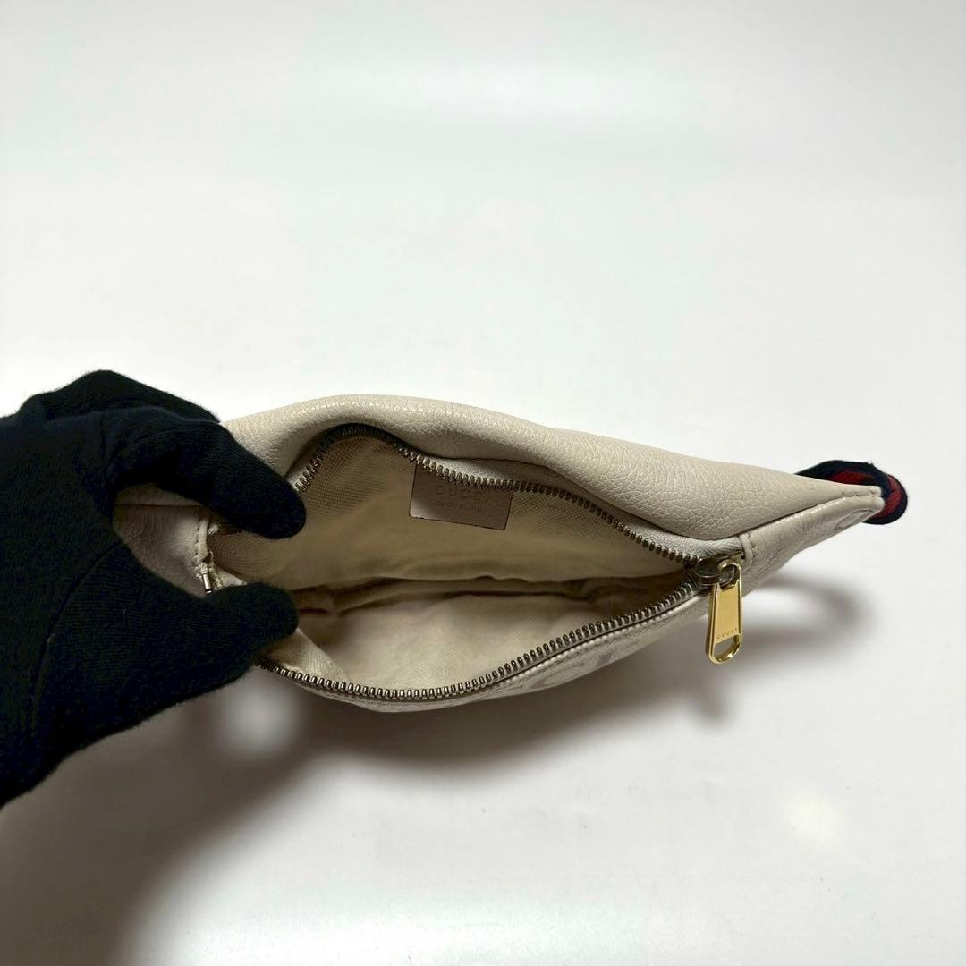 o22【美品】グッチ　ロゴプリント　レザー　シェリーライン　ボディバッグ