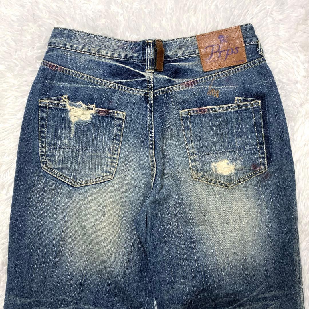 超レア✨　Prps　紫製品　W32　デニムパンツ　ペイント　ダメージ加工　ハラコ