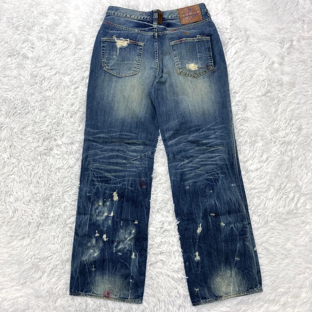 超レア✨　Prps　紫製品　W32　デニムパンツ　ペイント　ダメージ加工　ハラコ