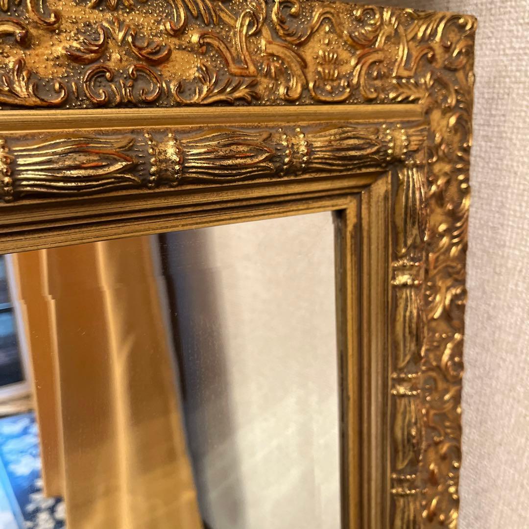 【るり】装飾的なゴールドフレームミラー 中型