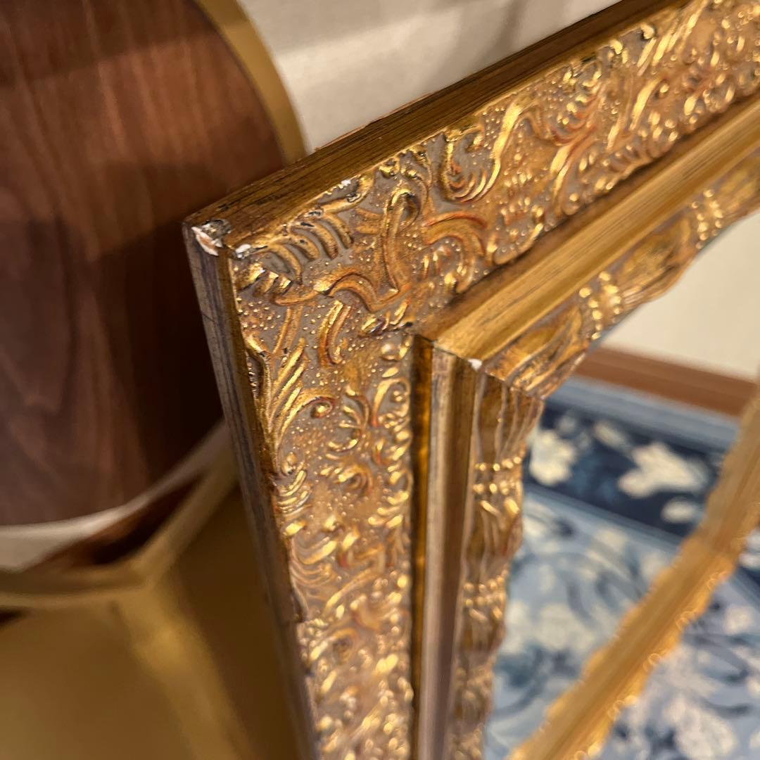 【るり】装飾的なゴールドフレームミラー 中型