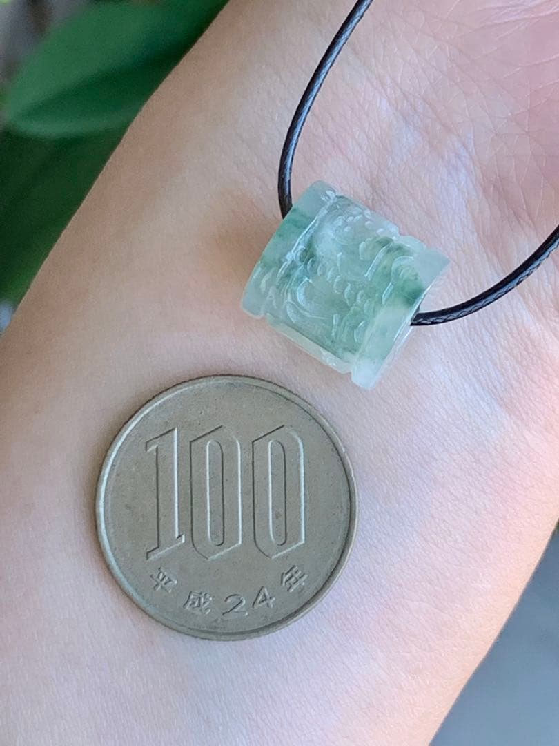 ☘本翡翠　氷種❄️六字真言　ルース⭐️路路通⭐️ネックレス　新品 0155