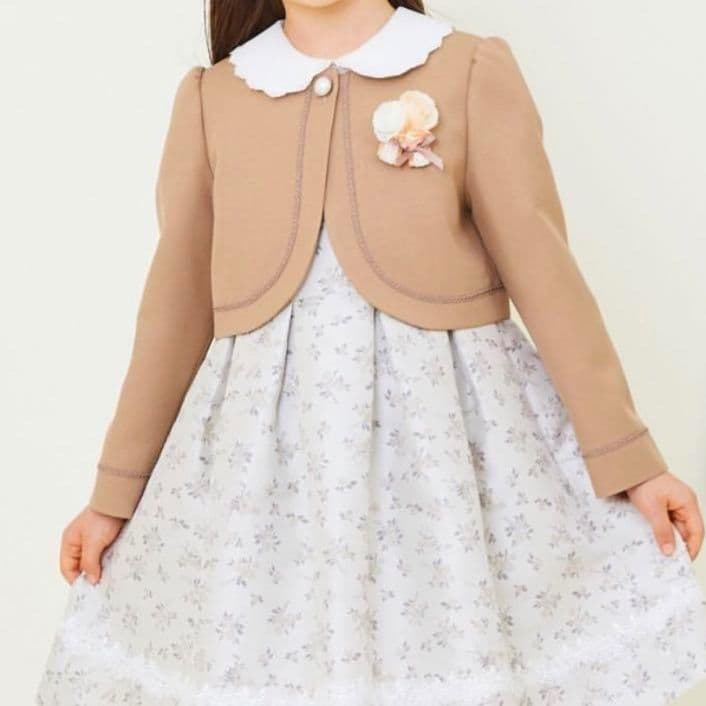 【120】エルアンノアール アンサンブル フォーマル ブラウン ベージュ 花柄