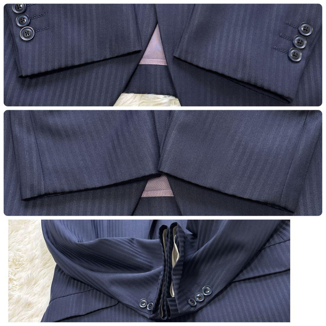 3ピース✨桂由美 ビジネス スーツ ネイビー ストライプ 92 A5 ウール混合