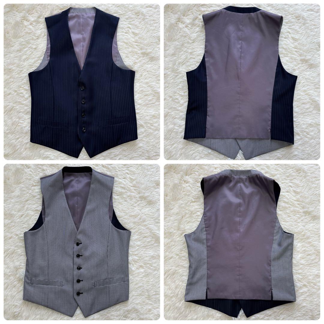 3ピース✨桂由美 ビジネス スーツ ネイビー ストライプ 92 A5 ウール混合