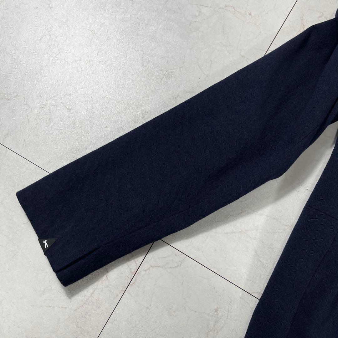 ✨美品 デンハム 希少 刺子 マオカラーコート ネイビー 刻印ボタン 裏プリント