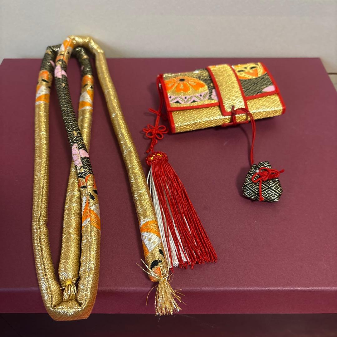 【美品】七五三用金色×ブラック　帯小物セット